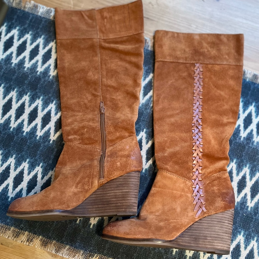 Lucky brand Sanna suede wedge boots.